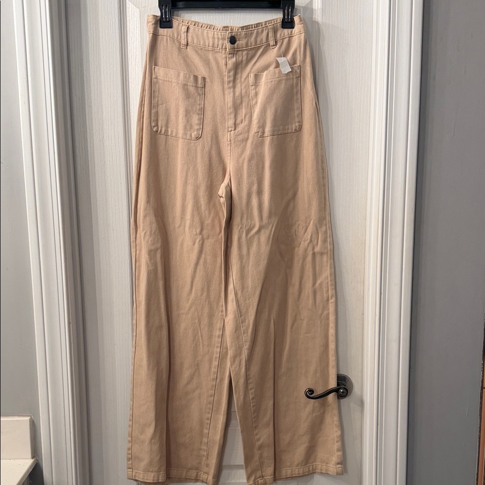 High Waist Wide Leg Beige Pants